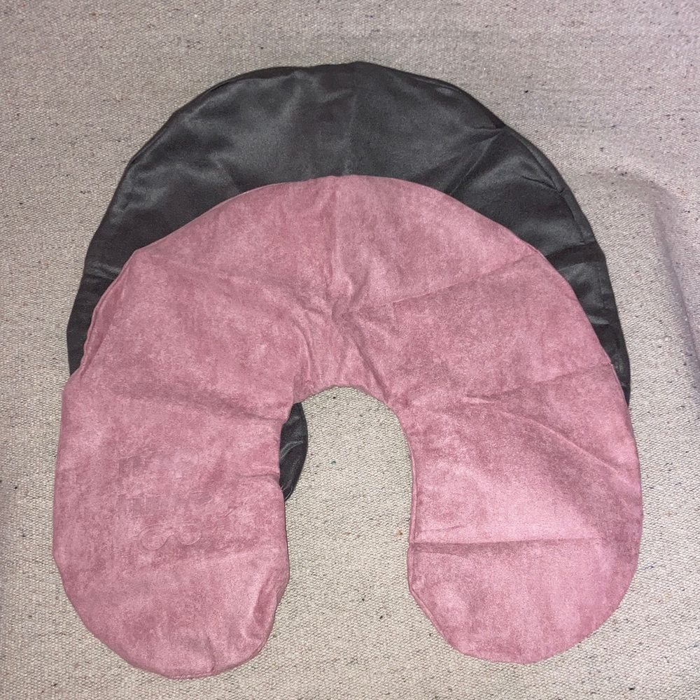 2 Soft Inflatable Pink Gray Travel Neck Pillow Plane Faux Suede Microfiber New